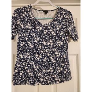 Talbots Womens Blouse White Blue Floral Sp